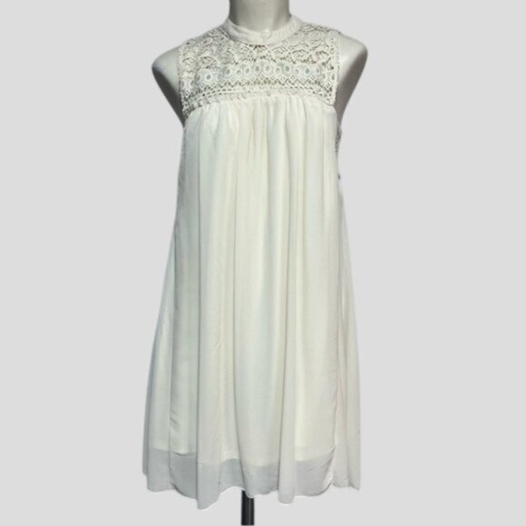 Rebellion Again Ivory Crochet & Sheer Boho Babydoll Dress - Picture 1 of 11